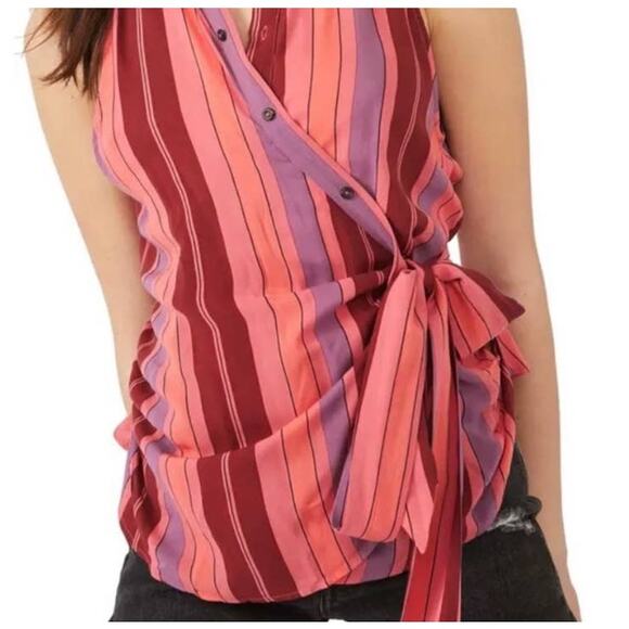 NWT Free People Sleeveless Blouse Womens Size Small Mackenzie Wrap Button-Up Top - Picture 1 of 16